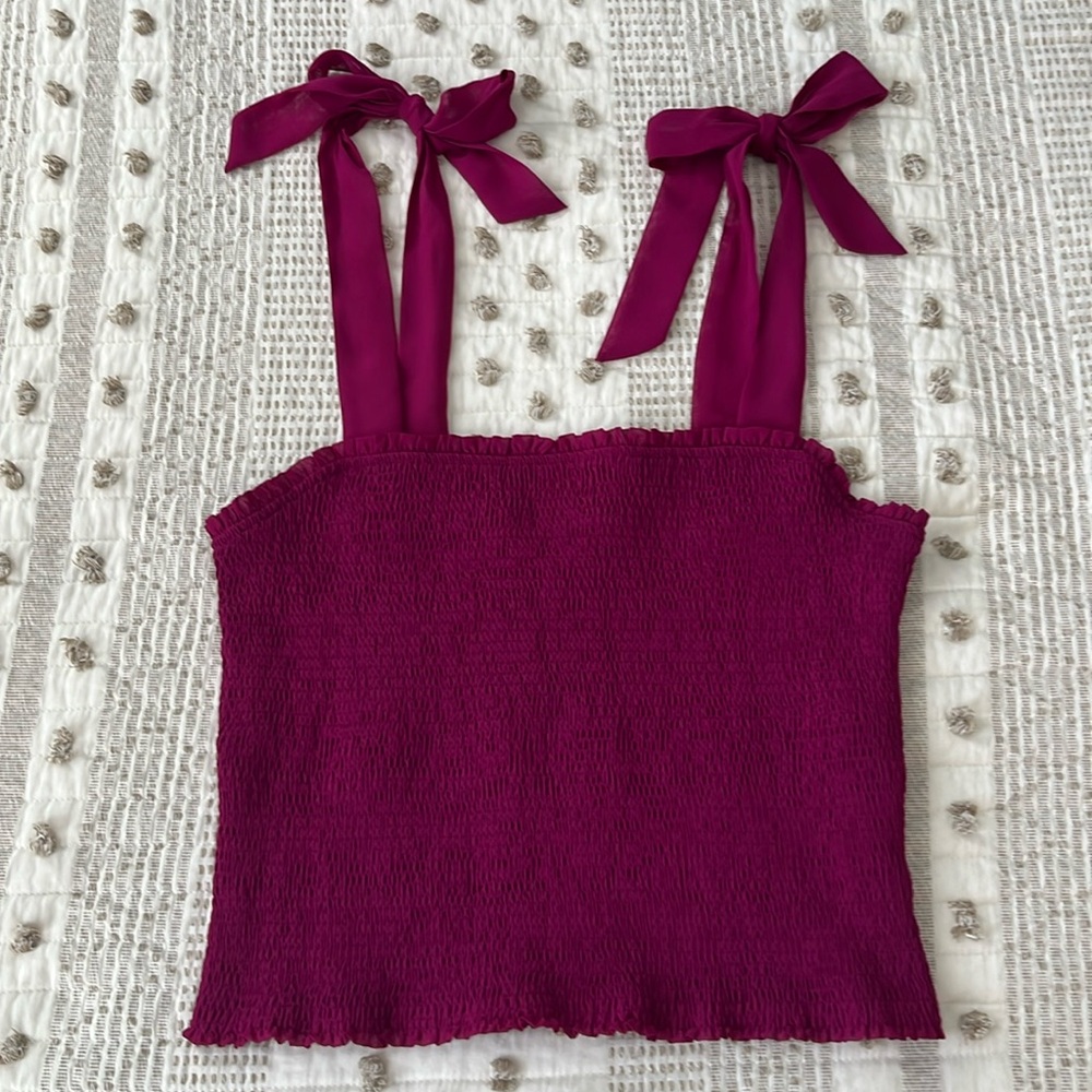 BAR III Purple Crop Ruched Top with Ties